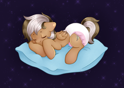 Size: 3507x2480 | Tagged: safe, artist:kirari_chan, oc, oc only, oc:zugatti, pegasus, pony, baby, baby pony, commission, commission example, commission open, diaper, diaper fetish, eyes closed, fetish, folded wings, full body, high res, lying, night, pegasus oc, pillow, simple background, sleeping, sleepy, solo, starry night, stars, wings, ych example, ych result