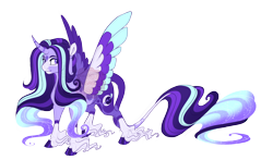 Size: 4600x2700 | Tagged: safe, artist:gigason, oc, oc:aurora glow, alicorn, classical unicorn, pony, cloven hooves, colored wings, female, horn, leonine tail, magical lesbian spawn, mare, multicolored wings, offspring, parent:princess luna, parent:starlight glimmer, quadrupedal, simple background, solo, transparent background, unshorn fetlocks, wings
