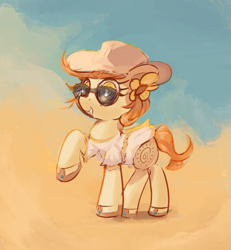 Size: 687x744 | Tagged: safe, artist:vultraz, oc, oc only, oc:thursday, earth pony, pony, alternate clothes, clothes, dress, female, flower, flower in hair, hat, mare, smiling, solo, sundress