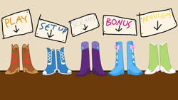 Size: 1280x720 | Tagged: safe, artist:conorlordofcreation, applejack, fluttershy, pinkie pie, rainbow dash, rarity, equestria girls, g4, boots, cowboy boots, high heel boots, humane five, shoes