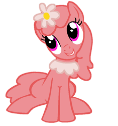 Size: 668x712 | Tagged: safe, artist:sonypicturesstudios36, dryad, earth pony, original species, pony, g4, bipedal, dryad pony, female, flower, flower bubble, flower bubble pony, flower in hair, foofa, grin, mare, nick jr., ponified, rule 85, simple background, sitting, smiling, solo, white background, yo gabba gabba!