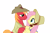 Size: 4096x2667 | Tagged: safe, anonymous artist, big macintosh, fluttershy, earth pony, pegasus, pony, g4, hard to say anything, my little pony: friendship is magic, cowboy hat, female, food, hat, high res, holding hooves, larger male, looking at each other, looking at someone, looking into each others eyes, male, mare, ship:fluttermac, shipping, simple background, smaller female, smiling, smiling at each other, stallion, straight, transparent background, vector