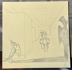 Size: 2048x1990 | Tagged: safe, artist:selenophile, oc, oc only, pegasus, phoenix, pony, pegasus oc, shadow, sketch, the backrooms, traditional art