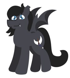 Size: 1080x1187 | Tagged: safe, artist:epsipeppower, oc, oc only, oc:eklipse, bat pony, pony, bat wings, cute, fangs, happy, looking at you, male, simple background, solo, stallion, standing, white background, wings