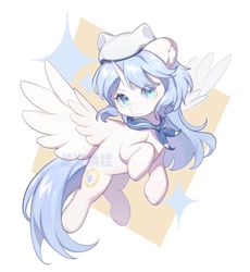 Size: 1369x1490 | Tagged: safe, artist:ywn10804439, oc, oc only, alicorn, pony, cat ears, flying, looking at you, solo, spread wings, watermark, wings