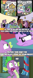 Size: 1030x2400 | Tagged: safe, artist:andypriceart, edit, edited screencap, idw, screencap, spike, twilight sparkle, alicorn, pony, g4, inspiration manifestation, wings over yakyakistan, comic drama, idw drama, op can't let go, op is a duck, space ghost coast to coast, twilight sparkle (alicorn), uh oh, unnamed character, unnamed pony