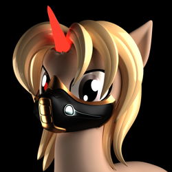 Size: 1200x1200 | Tagged: safe, alternate character, alternate version, artist:argos90, oc, oc only, pony, unicorn, 3d, 3d model, black background, bust, mask, portrait, simple background, solo