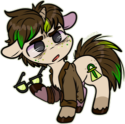 Size: 1244x1238 | Tagged: safe, artist:sexygoatgod, pony, unicorn, bags under eyes, chibi, clothes, freckles, glasses, glasses off, jacket, male, simple background, solo, stallion, transparent background