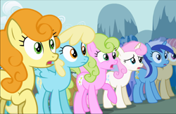 Size: 3098x2006 | Tagged: safe, artist:santibautista98, screencap, carrot top, daisy, flower wishes, golden harvest, minuette, sassaflash, twinkleshine, earth pony, pegasus, pony, unicorn, boast busters, g4, my little pony: friendship is magic, background pony, female, high res, mare