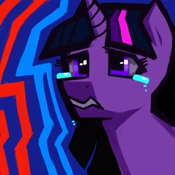 Size: 4096x4096 | Tagged: safe, artist:misstwipietwins, twilight sparkle, alicorn, pony, g4, abstract background, female, sad, solo, teary eyes