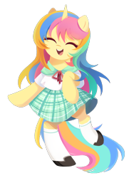 Size: 1500x2000 | Tagged: safe, artist:ely亚兔子, oc, oc only, oc:lemon, pony, unicorn, bipedal, clothes, happy, horn, simple background, smiling, standing, standing on one leg, transparent background, unicorn oc, uniform