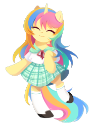 Size: 1500x2000 | Tagged: safe, artist:ely亚兔子, oc, oc only, oc:lemon, pony, unicorn, bipedal, clothes, happy, horn, simple background, smiling, standing, standing on one leg, transparent background, unicorn oc, uniform