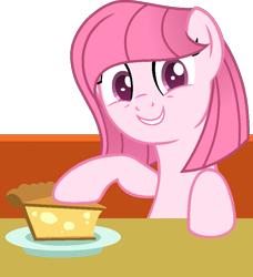 Size: 784x859 | Tagged: safe, artist:muhammad yunus, artist:ponybaseparadise, oc, oc only, oc:annisa trihapsari, earth pony, pony, base used, female, food, grin, gritted teeth, happy, looking at you, mare, pie, simple background, smiling, smiling at you, solo, teeth, transparent background