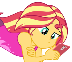 Size: 972x842 | Tagged: safe, artist:paco777yuyu, sunset shimmer, human, equestria girls, g4, my little pony equestria girls: better together, bare shoulders, cellphone, clothes, cute, female, gym, meta, phone, relaxing, shirt, simple background, sleeveless, sleeveless shirt, solo, sunset, tank top, transparent background, twitter