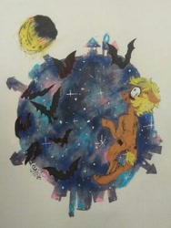 Size: 600x800 | Tagged: safe, artist:crazyartanimal, oc, oc only, oc:forty winks, bat, earth pony, pony, moon