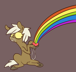 Size: 844x795 | Tagged: safe, artist:comickit, oc, oc only, oc:forty winks, earth pony, pony, brown background, rainbow, simple background, solo