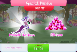 Size: 1270x860 | Tagged: safe, gameloft, princess platinum, pony, unicorn, g4, my little pony: magic princess, bundle, costs real money, crown, english, female, gem, horn, jewelry, mantle, mare, mobile game, numbers, regalia, sale, solo, text