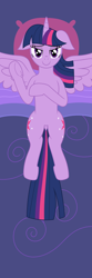 Size: 1968x5906 | Tagged: safe, artist:asiagosandwich, twilight sparkle, alicorn, pony, g4, body pillow, body pillow design, female, floppy ears, frog (hoof), mare, show accurate, solo, spread wings, twilight sparkle (alicorn), underhoof, wings