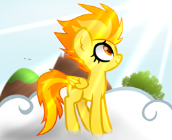 Size: 4554x3711 | Tagged: safe, artist:fededash, spitfire, pegasus, pony, g4, cloud, crepuscular rays, simple background, tree
