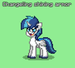 Size: 818x745 | Tagged: safe, shining armor, changeling, pony, unicorn, pony town, g4, changeling wings, changelingified, green background, simple background, solo, species swap, wings