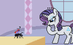 Size: 640x400 | Tagged: artist needed, source needed, safe, rarity, ant, insect, pony, unicorn, g4, ..., butt, micro, pixel art, plot, question mark, size difference