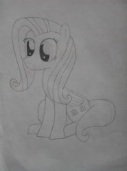 Size: 4208x3120 | Tagged: safe, artist:xuf, fluttershy, pegasus, pony, g4, female, mare, monochrome, sitting, solo, traditional art