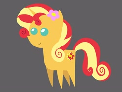 Size: 3334x2501 | Tagged: safe, artist:cabinet chief assistant k, artist:mystery shore, edit, sunset shimmer, pony, unicorn, g4, beautiful, female, flower, flower in hair, gray background, high res, mare, mirror universe, pointy ponies, simple background, smiling, solo, vector