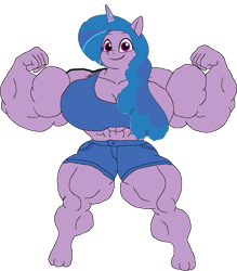 Size: 593x677 | Tagged: safe, artist:miguelsilva12, edit, izzy moonbow, unicorn, anthro, g5, bad edit, female, fetish, izzy moonbuff, muscle fetish, muscles, muscular female, simple background, transparent background