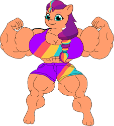 Size: 593x652 | Tagged: safe, artist:miguelsilva12, edit, sunny starscout, earth pony, anthro, g5, bad edit, female, fetish, mane stripe sunny, muscle fetish, muscles, muscular female, simple background, solo, sunny starstrong, transparent background