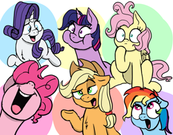 Size: 3992x3136 | Tagged: safe, artist:doodledonutart, applejack, fluttershy, pinkie pie, rainbow dash, rarity, twilight sparkle, earth pony, pegasus, pony, unicorn, g4, colored background, doodle, eyebrows, eyebrows visible through hair, female, floppy ears, high res, hoof on chin, lidded eyes, looking up, mane six, mare, messy mane, nose in the air, open mouth, open smile, pinpoint eyes, puffy cheeks, raised eyebrow, raised hoof, sitting, sketch, sketch dump, smiling, unicorn twilight, volumetric mouth, wide eyes