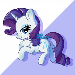 Size: 2700x2700 | Tagged: safe, artist:edgyanimator, derpibooru exclusive, part of a set, rarity, pony, unicorn, g4, bedroom eyes, big eyelashes, blue eyes, blue eyeshadow, cel shading, chibi, closed mouth, colored, colored lineart, curly hair, curly mane, curly tail, cute, digital art, drop shadow, eyelashes, eyeshadow, female, firealpaca, full body, high res, horn, looking sideways, looking to the right, makeup, mare, profile, purple background, purple hair, purple mane, purple tail, quadrupedal, raised hooves, shading, signature, simple background, simple shading, smiling, smug, smugity, solo, tail, white coat, white fur