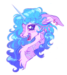 Size: 1280x1422 | Tagged: safe, artist:peaceandlove26, izzy moonbow, dragon, g5, countershading, ear piercing, earring, fangs, heart, heart eyes, horn, jewelry, piercing, scales, simple background, solo, species swap, unicorn horn, white background, wingding eyes