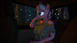 Size: 1920x1080 | Tagged: safe, artist:rexyvexi, diamond tiara, earth pony, anthro, g4, 3d, car, car interior, city, night, story included