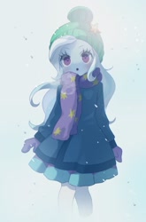 Size: 841x1275 | Tagged: safe, artist:weiliy, trixie, human, equestria girls, g4, :o, blushing, breath, clothes, hat, open mouth, scarf, skirt, solo