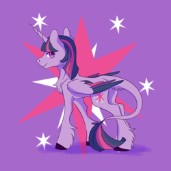 Size: 2000x2000 | Tagged: safe, artist:重度福瑞控患者, twilight sparkle, alicorn, pony, g4, cutie mark background, female, high res, leonine tail, mare, purple background, simple background, solo, tail, twilight sparkle (alicorn)