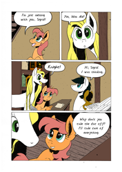 Size: 905x1280 | Tagged: safe, artist:darkhestur, oc, oc:honey ale, oc:knight, oc:sigrid, earth pony, pony, comic, interior, panel, speech bubble, tumblr comic