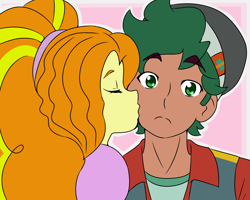 Size: 3850x3080 | Tagged: safe, artist:qsky, adagio dazzle, timber spruce, human, equestria girls, g4, cheek kiss, duo, female, high res, kissing, male, shipping, straight, timberdazzle