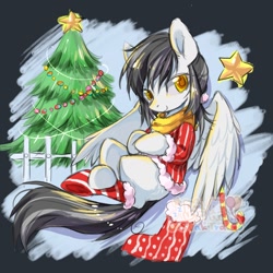 Size: 800x800 | Tagged: safe, artist:ling_ovo0127, oc, oc only, pegasus, pony, christmas, christmas tree, female, holiday, pegasus oc, solo, tree