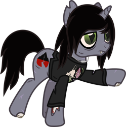 Size: 1126x1132 | Tagged: safe, artist:lightningbolt, derpibooru exclusive, pony, undead, unicorn, zombie, zombie pony, g4, .svg available, bags under eyes, bloodshot eyes, bone, clothes, colored pupils, disguise, disguised siren, fangs, frown, horn, jewelry, kellin quinn, lidded eyes, long sleeves, male, necklace, ponified, raised hoof, raised leg, scar, show accurate, simple background, sleeping with sirens, slit pupils, solo, stallion, stitches, svg, torn clothes, torn ear, transparent background, vector, walking