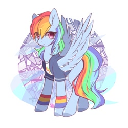 Size: 1500x1500 | Tagged: safe, artist:ling_ovo0127, rainbow dash, pegasus, pony, g4, female, partial background, simple background, solo, white background