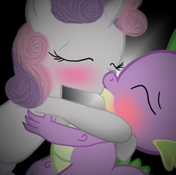 Size: 450x449 | Tagged: safe, artist:dr-siren, spike, sweetie belle, dragon, pony, unicorn, g4, baby dragon, blushing, female, filly, first kiss, male, ship:spikebelle, shipping, straight, sweet dreams fuel