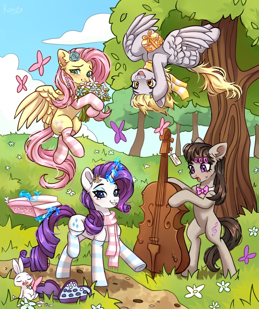 #3078467 - safe, artist:konejo, angel bunny, derpy hooves, fluttershy ...