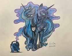 Size: 2048x1594 | Tagged: safe, artist:olivebearart, nightmare moon, princess luna, alicorn, pony, g4, female, helmet, mare, solo, traditional art