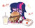 Size: 1080x870 | Tagged: safe, artist:flutteryaylove, edit, edited edit, sci-twi, twilight sparkle, human, equestria girls, g4, burger, eating, food, hamburger, japanese, mcdonald's, simple background, soda, twilight burgkle, white background
