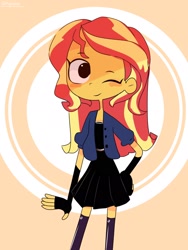 Size: 1536x2048 | Tagged: safe, artist:strwbr1in_, sunset shimmer, human, equestria girls, g4, female, one eye closed, solo, wink