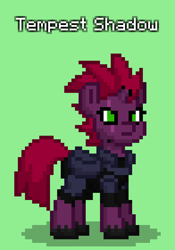 Size: 588x840 | Tagged: safe, tempest shadow, pony, unicorn, pony town, g4, armor, green background, simple background, solo