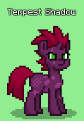 Size: 588x840 | Tagged: safe, tempest shadow, pony, unicorn, pony town, g4, green background, scar, simple background, solo