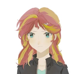 Size: 1080x1080 | Tagged: safe, artist:一个, sunset shimmer, human, g4, bust, humanized, portrait, simple background, solo, white background