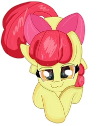 Size: 1099x1378 | Tagged: safe, artist:applebloomyloves, apple bloom, earth pony, pony, g4, adorabloom, apple bloom's bow, bow, cute, female, filly, foal, hair bow, looking at you, smiling, smiling at you, solo