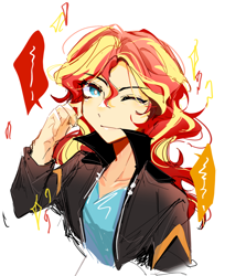 Size: 1198x1346 | Tagged: safe, artist:summer., sunset shimmer, human, equestria girls, g4, humanized, one eye closed, solo